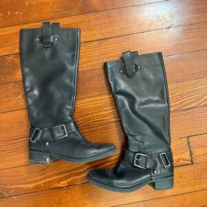 Nine West Leather Knee-High Buckle Harness Moto Riding Boots